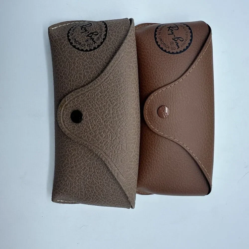 Lot of 4 Authentic Ray-Ban Sunglasses Cases Only Brown Tan Leather Snap Set